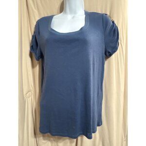 Ralph Lauren Size Large Blue Striped Top Gold Buckles on Sleeves